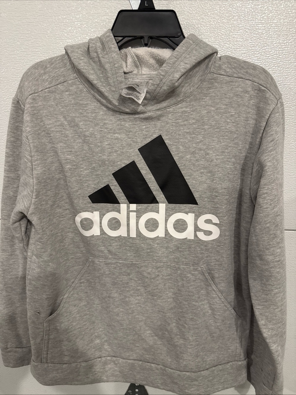 Adidas Boys Youth Large 14/16 Gray Big Logo Pullover Fleece Hoodie